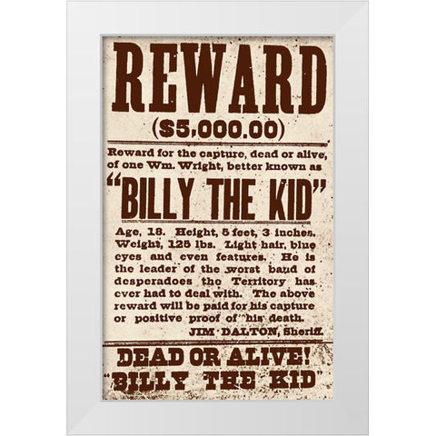 Reward Billy The Kid White Modern Wood Framed Art Print by Vintage Apple Collection