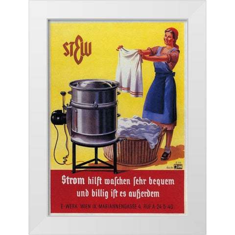 Vintage Swiss Laundry Ad White Modern Wood Framed Art Print by Vintage Apple Collection