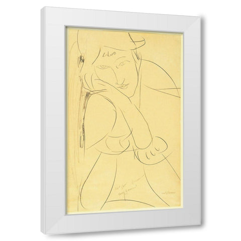 Amedeo Modigliani - Woman-Head on Hand White Modern Wood Framed Art Print by Vintage Apple Collection