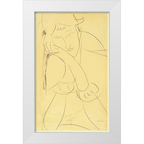 Amedeo Modigliani - Woman-Head on Hand White Modern Wood Framed Art Print by Vintage Apple Collection
