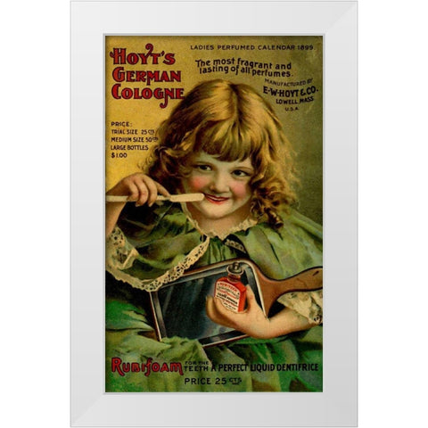 Hoyts Dentifrice Little Green Girl White Modern Wood Framed Art Print by Vintage Apple Collection