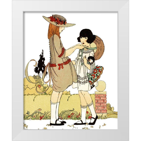 Two Young Girls White Modern Wood Framed Art Print by Vintage Apple Collection
