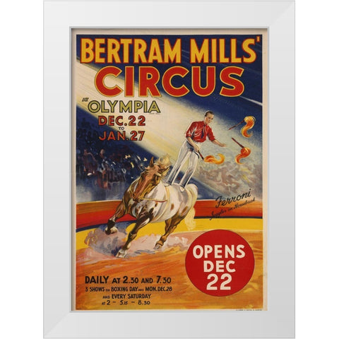 Bertram Mills Circus White Modern Wood Framed Art Print by Vintage Apple Collection