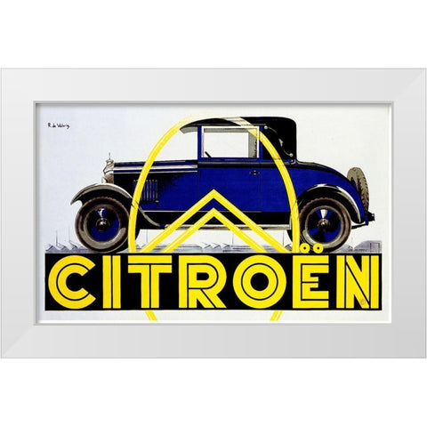 Blue Citroen White Modern Wood Framed Art Print by Vintage Apple Collection