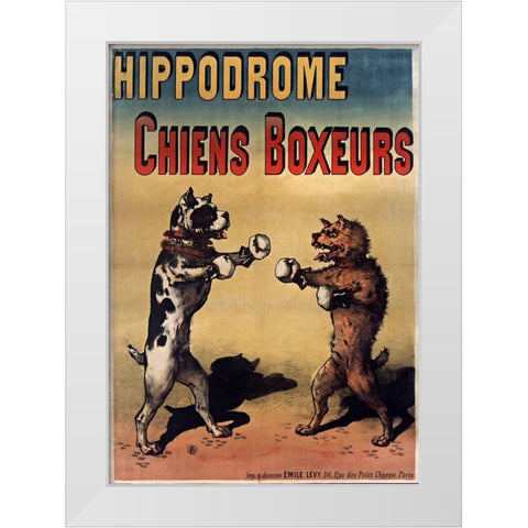 Boxer Dogs White Modern Wood Framed Art Print by Vintage Apple Collection