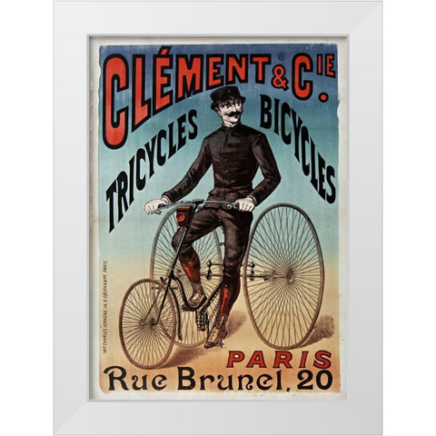 Clement Tricycles White Modern Wood Framed Art Print by Vintage Apple Collection