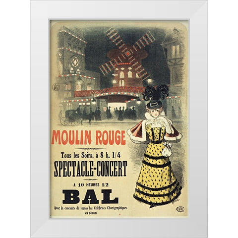 Moulin Rouge Bal Roedel White Modern Wood Framed Art Print by Vintage Apple Collection