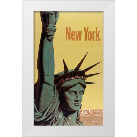 NY Liberty White Modern Wood Framed Art Print by Vintage Apple Collection