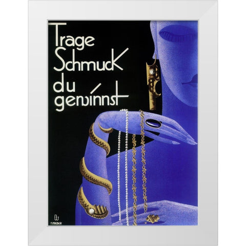 Holwein Blue Woman Jewelry White Modern Wood Framed Art Print by Vintage Apple Collection