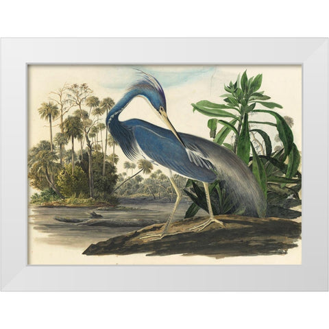 Blue Heron White Modern Wood Framed Art Print by Vintage Apple Collection