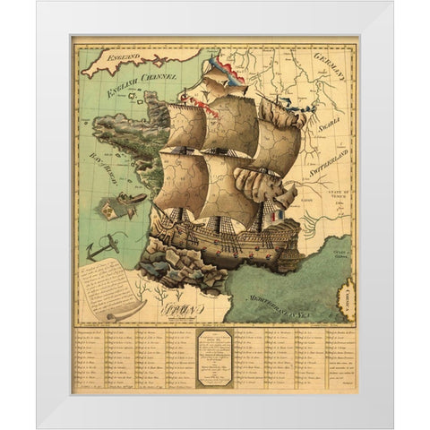 French Map White Modern Wood Framed Art Print by Vintage Apple Collection