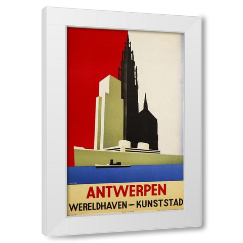Antwerpen White Modern Wood Framed Art Print by Vintage Apple Collection
