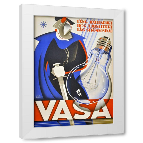Vasa Lightbulb White Modern Wood Framed Art Print by Vintage Apple Collection