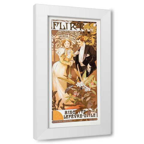 Mucha Flirt White Modern Wood Framed Art Print by Vintage Apple Collection