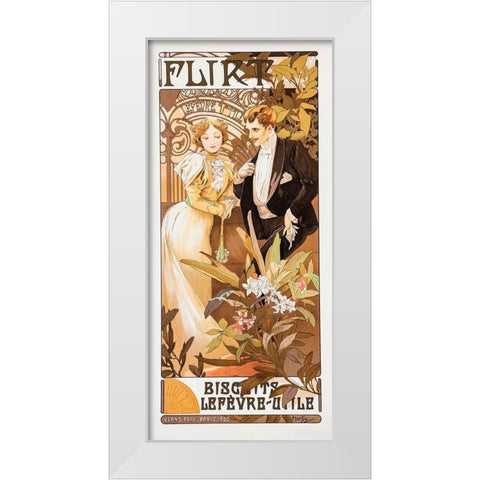 Mucha Flirt White Modern Wood Framed Art Print by Vintage Apple Collection