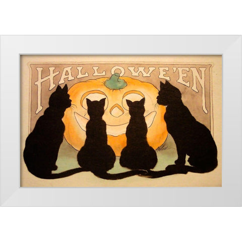 Halloween Black Cats Pumpkin.tif White Modern Wood Framed Art Print by Vintage Apple Collection