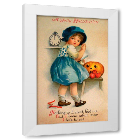 Halloween Blue Girl Clock.tif White Modern Wood Framed Art Print by Vintage Apple Collection