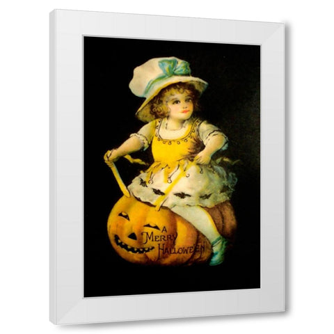 Halloween Girl Blue Blow.tif White Modern Wood Framed Art Print by Vintage Apple Collection