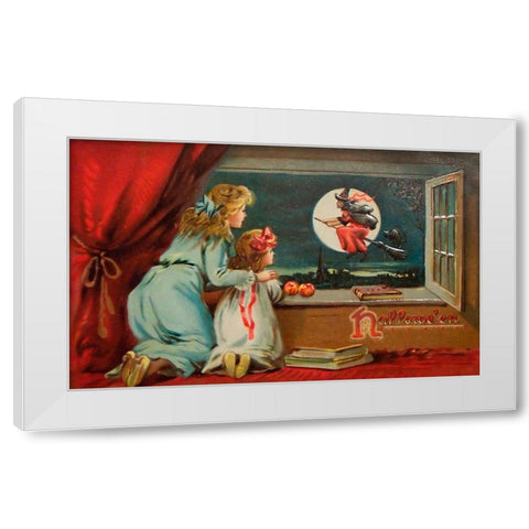 Halloween Out The Window.tif White Modern Wood Framed Art Print by Vintage Apple Collection