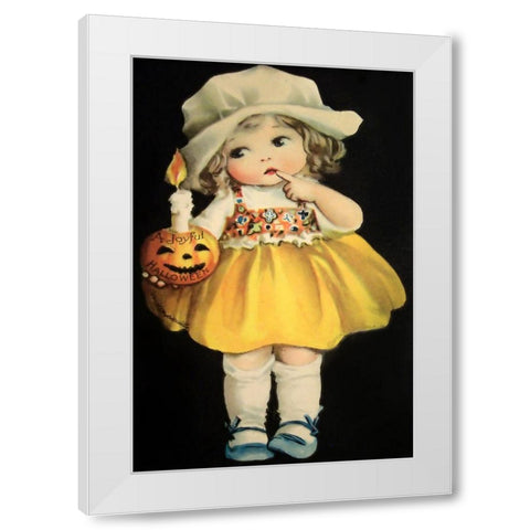 Joyful Halloween Yellow Dress.tif White Modern Wood Framed Art Print by Vintage Apple Collection