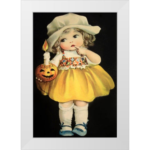 Joyful Halloween Yellow Dress.tif White Modern Wood Framed Art Print by Vintage Apple Collection