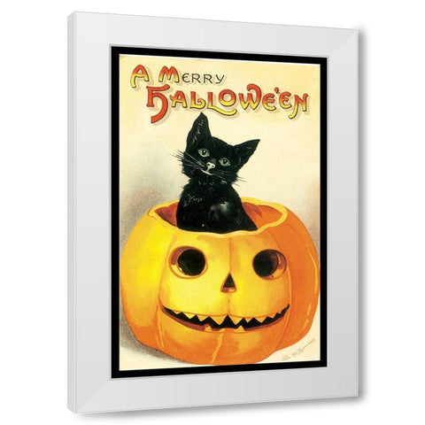 Merry Halloween White Modern Wood Framed Art Print by Vintage Apple Collection