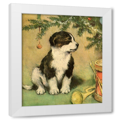 Doggy White Modern Wood Framed Art Print by Vintage Apple Collection