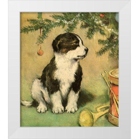 Doggy White Modern Wood Framed Art Print by Vintage Apple Collection