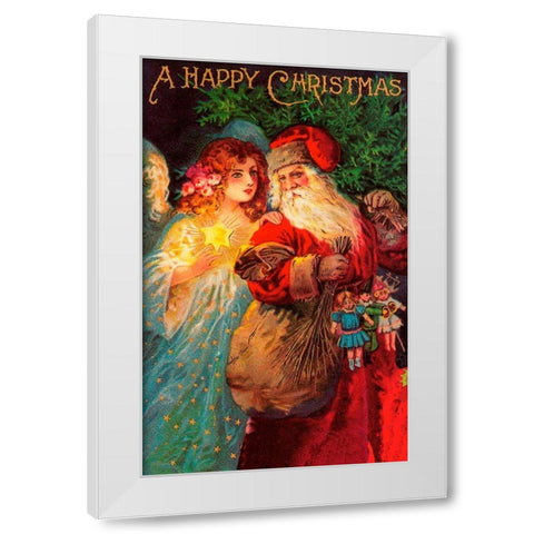 Happy Christmas White Modern Wood Framed Art Print by Vintage Apple Collection