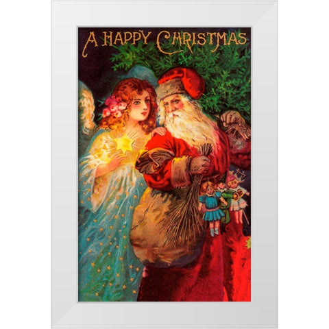 Happy Christmas White Modern Wood Framed Art Print by Vintage Apple Collection