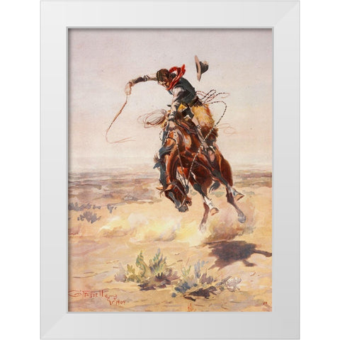 Charles Marion Russell - A Bad Hoss White Modern Wood Framed Art Print by Vintage Apple Collection