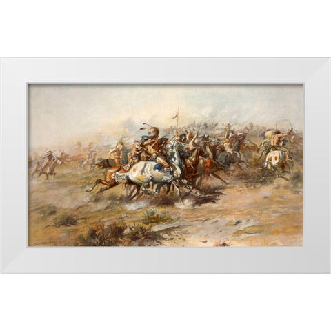 Charles Marion Russell - Custer Fight White Modern Wood Framed Art Print by Vintage Apple Collection