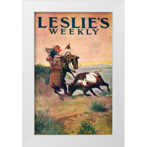 Charles Marion Russell - Leslies Weekly White Modern Wood Framed Art Print by Vintage Apple Collection