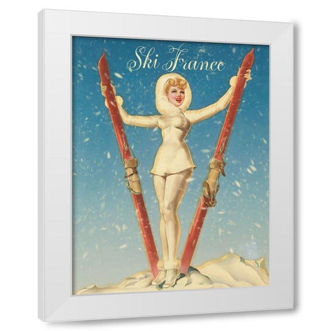 Ski France Glam White Modern Wood Framed Art Print by Vintage Apple Collection