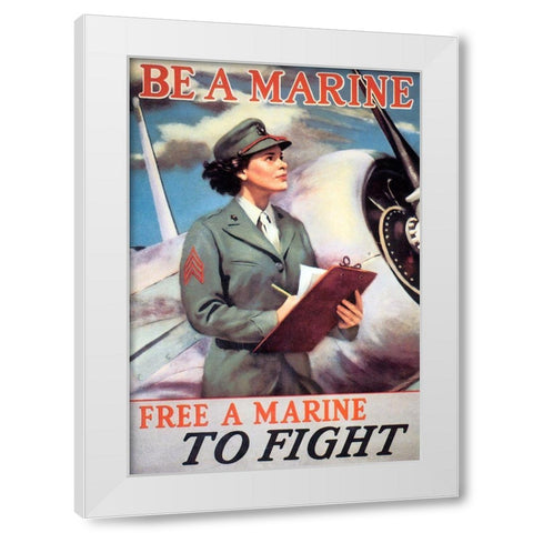 Woman Marines White Modern Wood Framed Art Print by Vintage Apple Collection