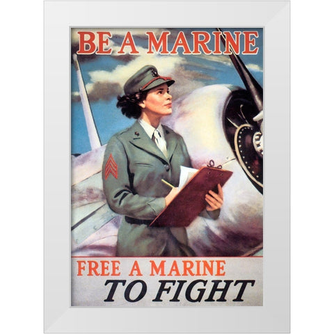 Woman Marines White Modern Wood Framed Art Print by Vintage Apple Collection