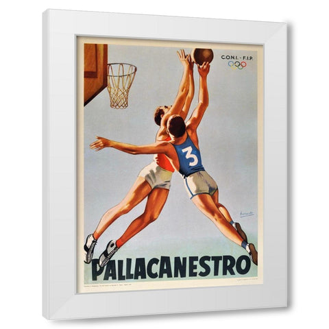 Basketball Pallacanestro White Modern Wood Framed Art Print by Vintage Apple Collection
