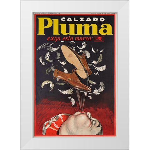 Calzado Pluma White Modern Wood Framed Art Print by Vintage Apple Collection