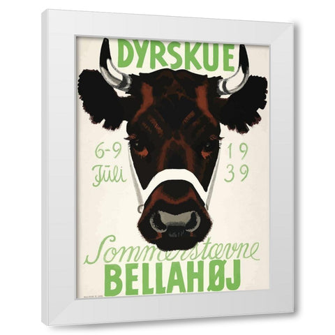 Dyrskue Danish Cow White Modern Wood Framed Art Print by Vintage Apple Collection