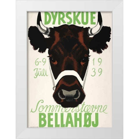Dyrskue Danish Cow White Modern Wood Framed Art Print by Vintage Apple Collection