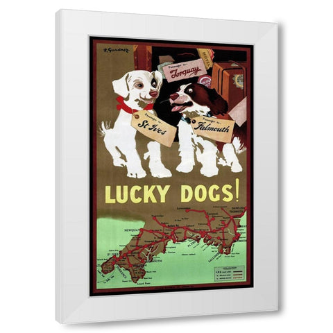 Lucky Dogs White Modern Wood Framed Art Print by Vintage Apple Collection