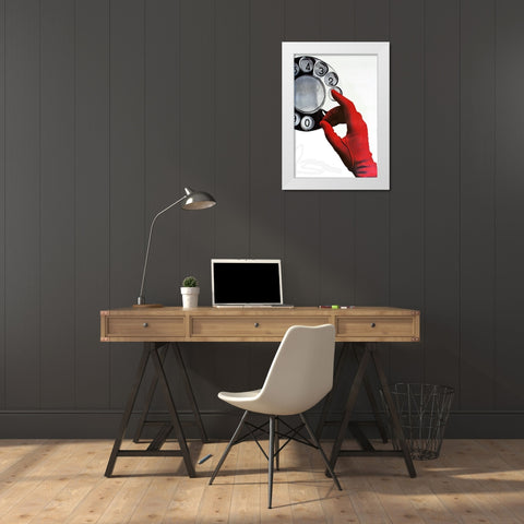 Call Me White Modern Wood Framed Art Print by Vintage Apple Collection