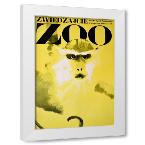 Monkey-Zoo White Modern Wood Framed Art Print by Vintage Apple Collection