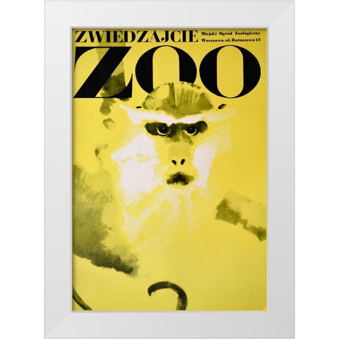 Monkey-Zoo White Modern Wood Framed Art Print by Vintage Apple Collection