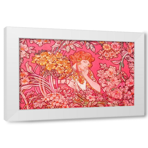 Mucha Woman Among Flowers Arch Vers White Modern Wood Framed Art Print by Vintage Apple Collection