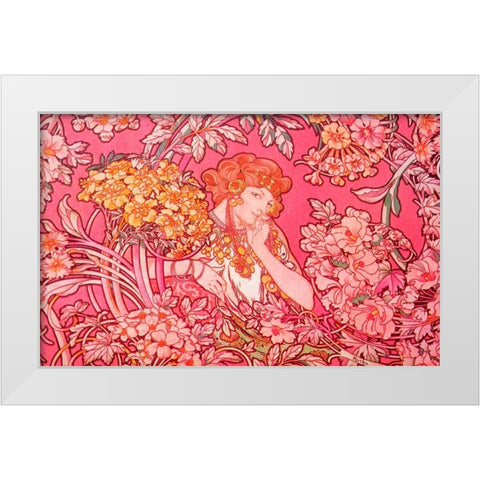Mucha Woman Among Flowers Arch Vers White Modern Wood Framed Art Print by Vintage Apple Collection