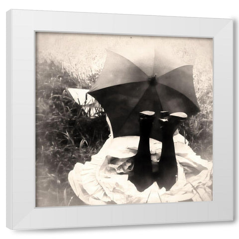 Parasol Girl White Modern Wood Framed Art Print by Vintage Apple Collection