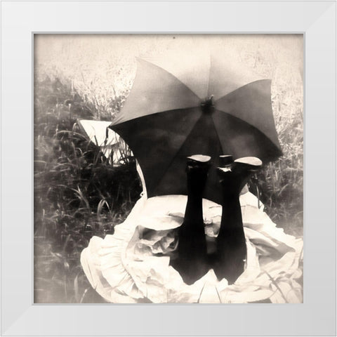 Parasol Girl White Modern Wood Framed Art Print by Vintage Apple Collection