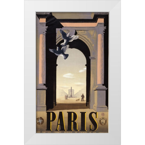 Paris Arc Triomph White Modern Wood Framed Art Print by Vintage Apple Collection