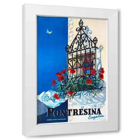 Pontresina White Modern Wood Framed Art Print by Vintage Apple Collection
